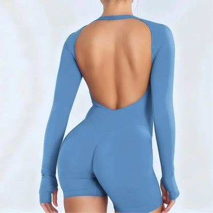 Women's Backless Long Sleeve Yoga Jumpsuit