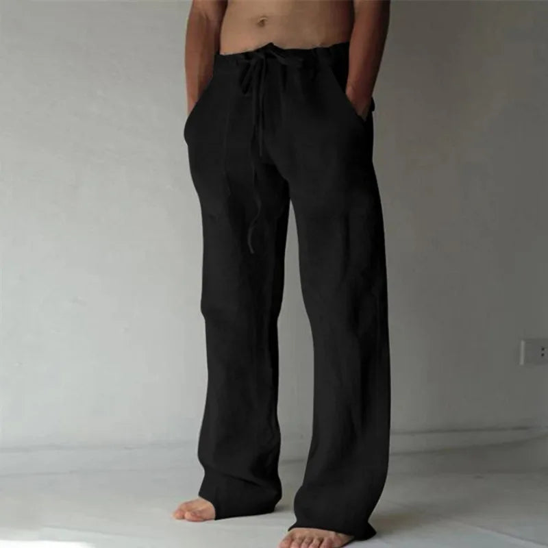 Men's Linen Cotton Wide Leg Casual Pants