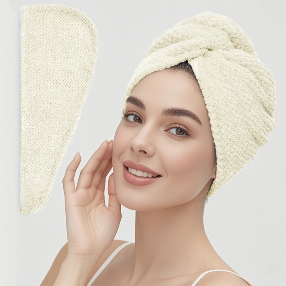 Absorbent Microfiber Hair Towel Wrap with Button for Women