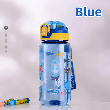 600ml Leak Proof Dinosaur Kids Water Bottle with Straw