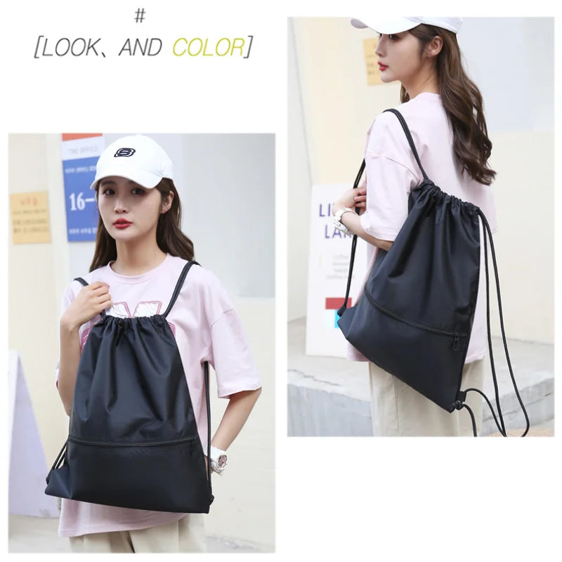 Unisex Lightweight Drawstring Sports Backpack with Zipper