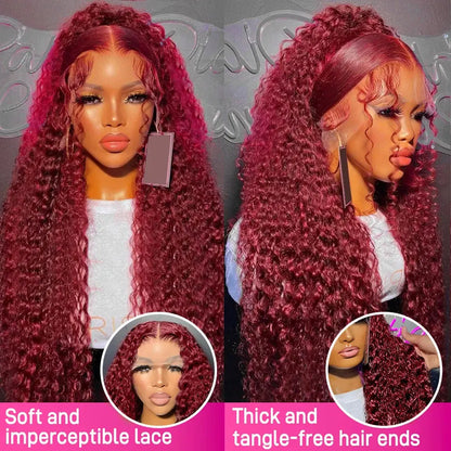 30 Inch Burgundy Deep Wave HD Lace Front Human Hair Wig