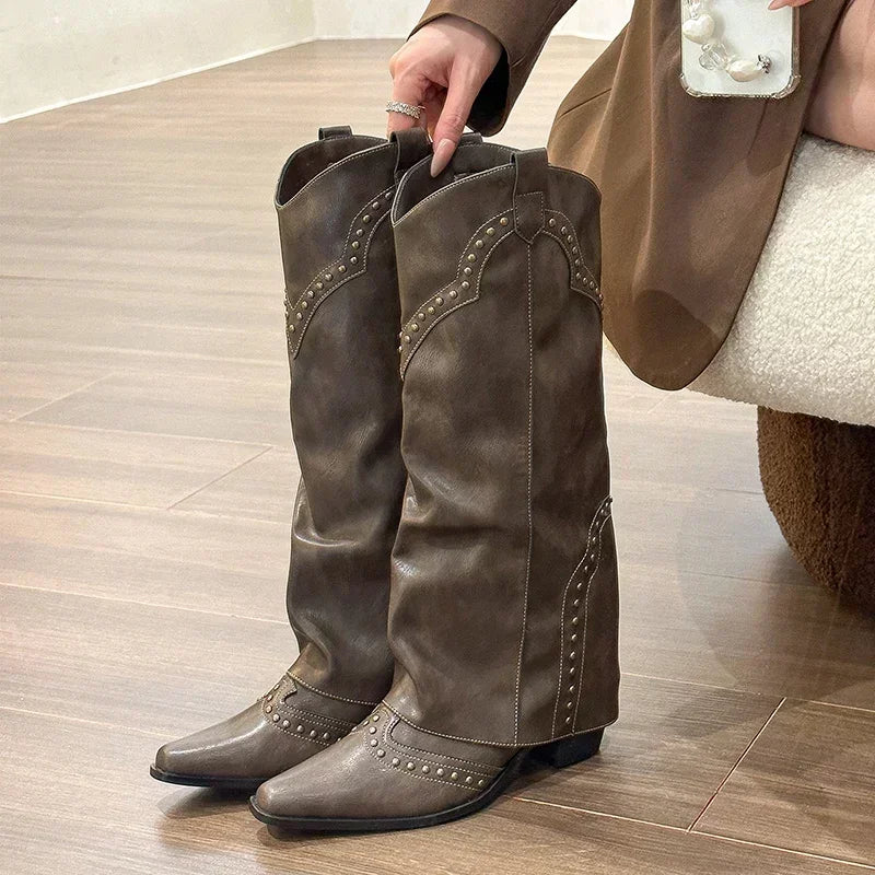 Women's Retro Square Heel Cowgirl Boots