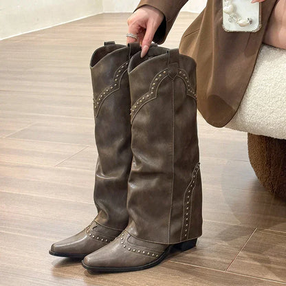 Women's Retro Square Heel Cowgirl Boots