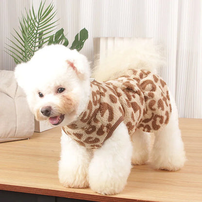Leopard Fleece Dog Dress Hoodie for Small Dogs Winter Pet Clothing
