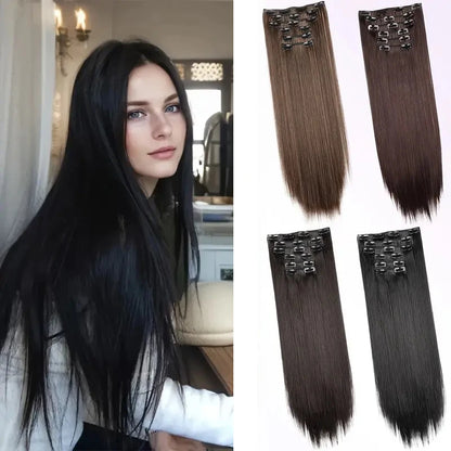 WIGSIN Women's 6 Piece Long Straight Clip In Hair Extensions