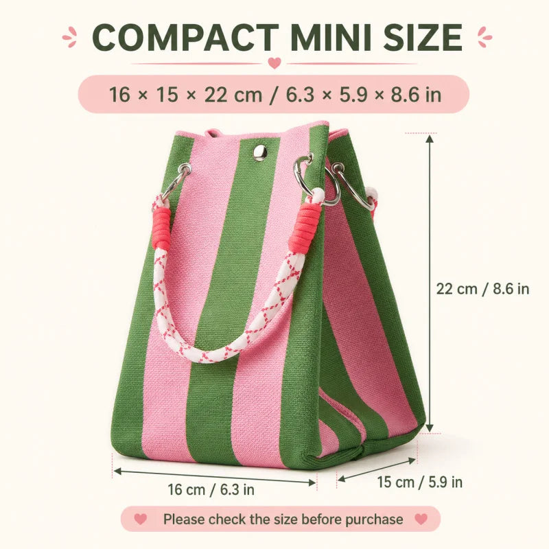 Mini Knit Striped Bucket Tote Bag for Women Summer Handbag