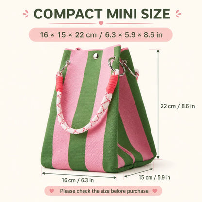 Mini Knit Striped Bucket Tote Bag for Women Summer Handbag