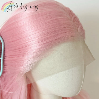 26 Inch Light Pink Straight Lace Front Wig