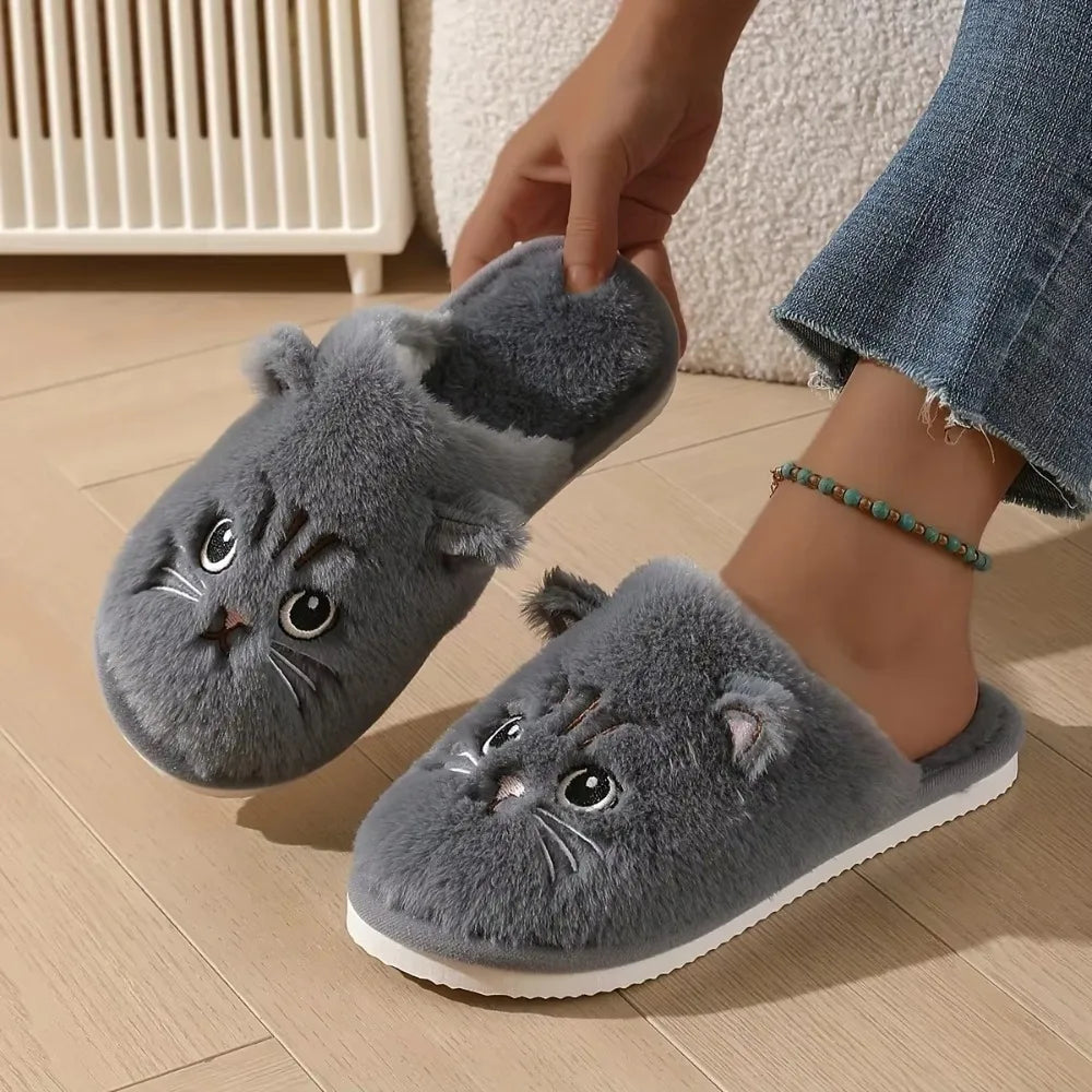 Women’s Plush Cat Slippers Warm Non Slip Indoor House Shoes