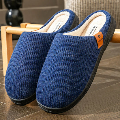 Men’s Winter Memory Foam Slippers Warm Knitted Indoor Shoes Non Slip TPR Sole