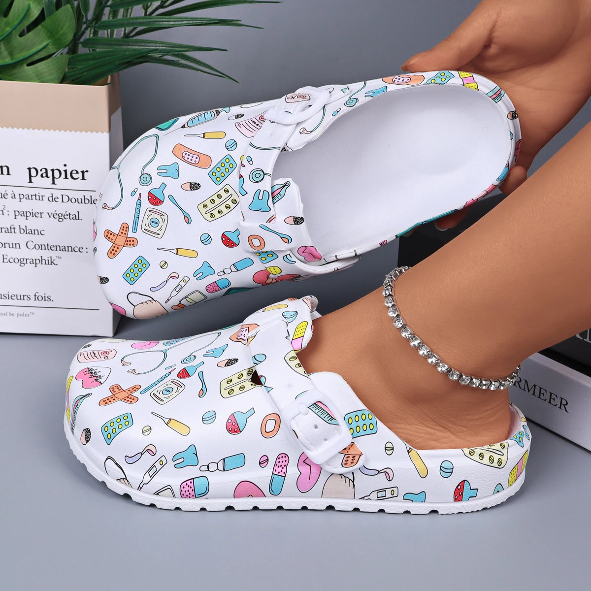 Women’s Printed EVA Mule Clogs Adjustable Buckle Non Slip Indoor Shoes