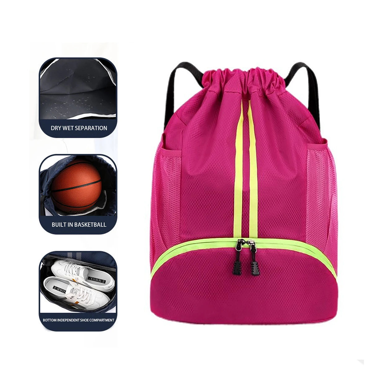 Women's Dry Wet Separation Sports Drawstring Backpack