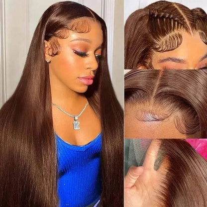 34 Inch Chocolate Brown Bone Straight 13x4 HD Lace Human Hair Wig 250% Density