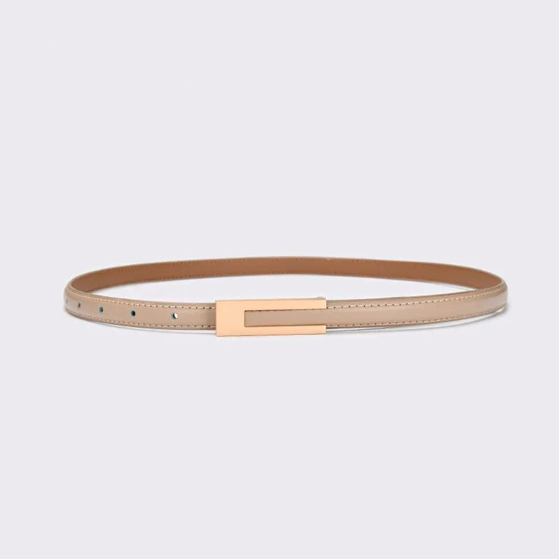 Women’s PU Leather Slim Waist Belt with Metal Buckle