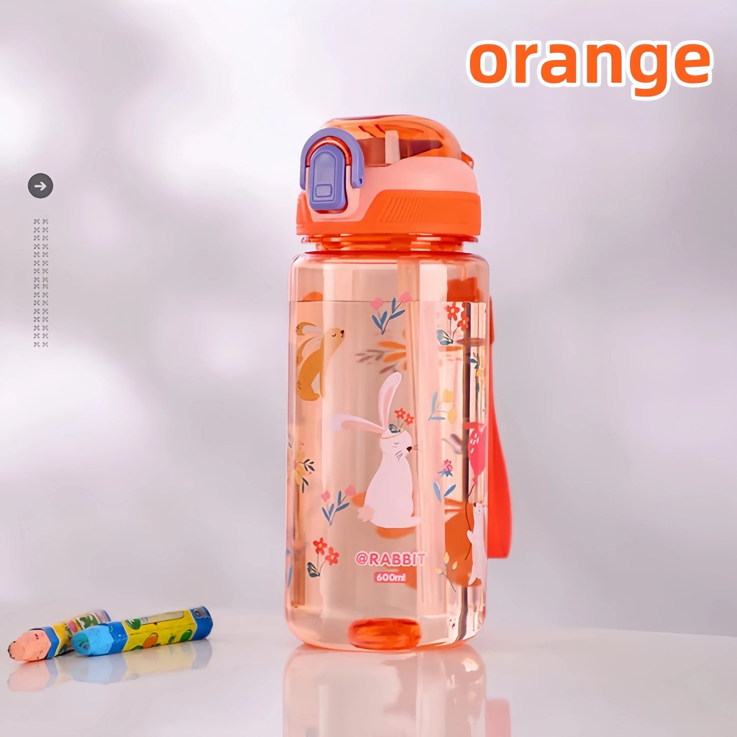 600ml Leak Proof Dinosaur Kids Water Bottle with Straw