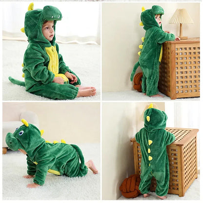 Toddler Dinosaur Flannel Hooded Onesie Costume for Halloween Cosplay