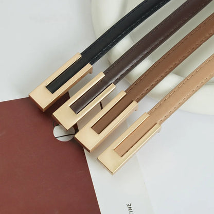 Women’s PU Leather Slim Waist Belt with Metal Buckle