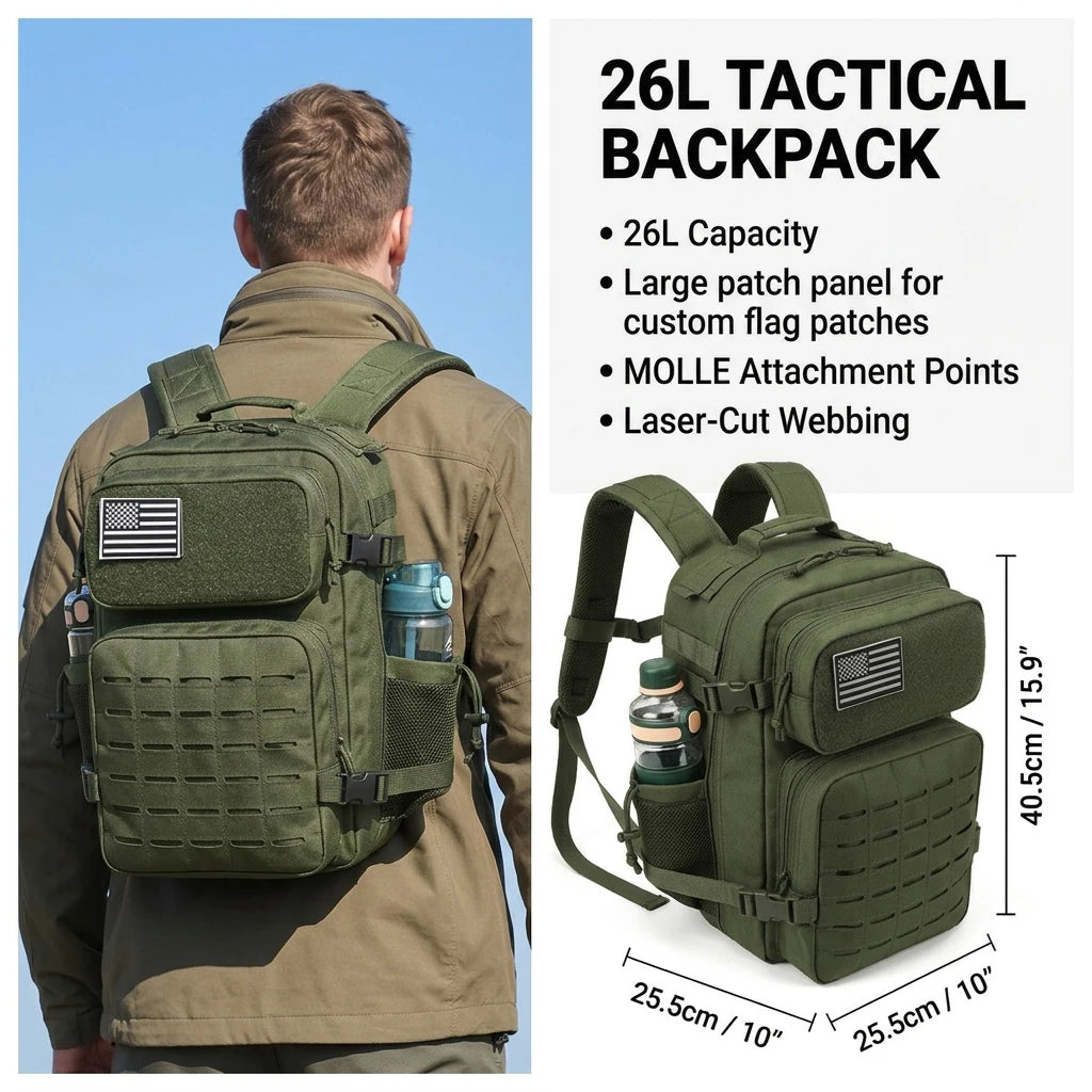 26L MOLLE Tactical Hiking Backpack with Dual Bottle Holders