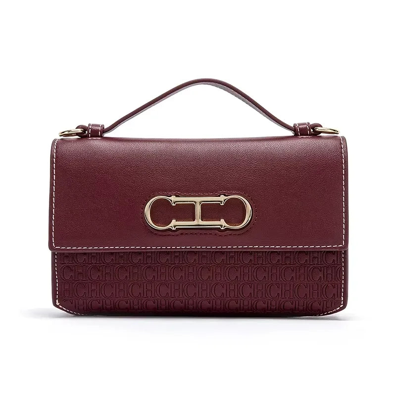 Leather Structured Handbag with Monogram Clasp for Women