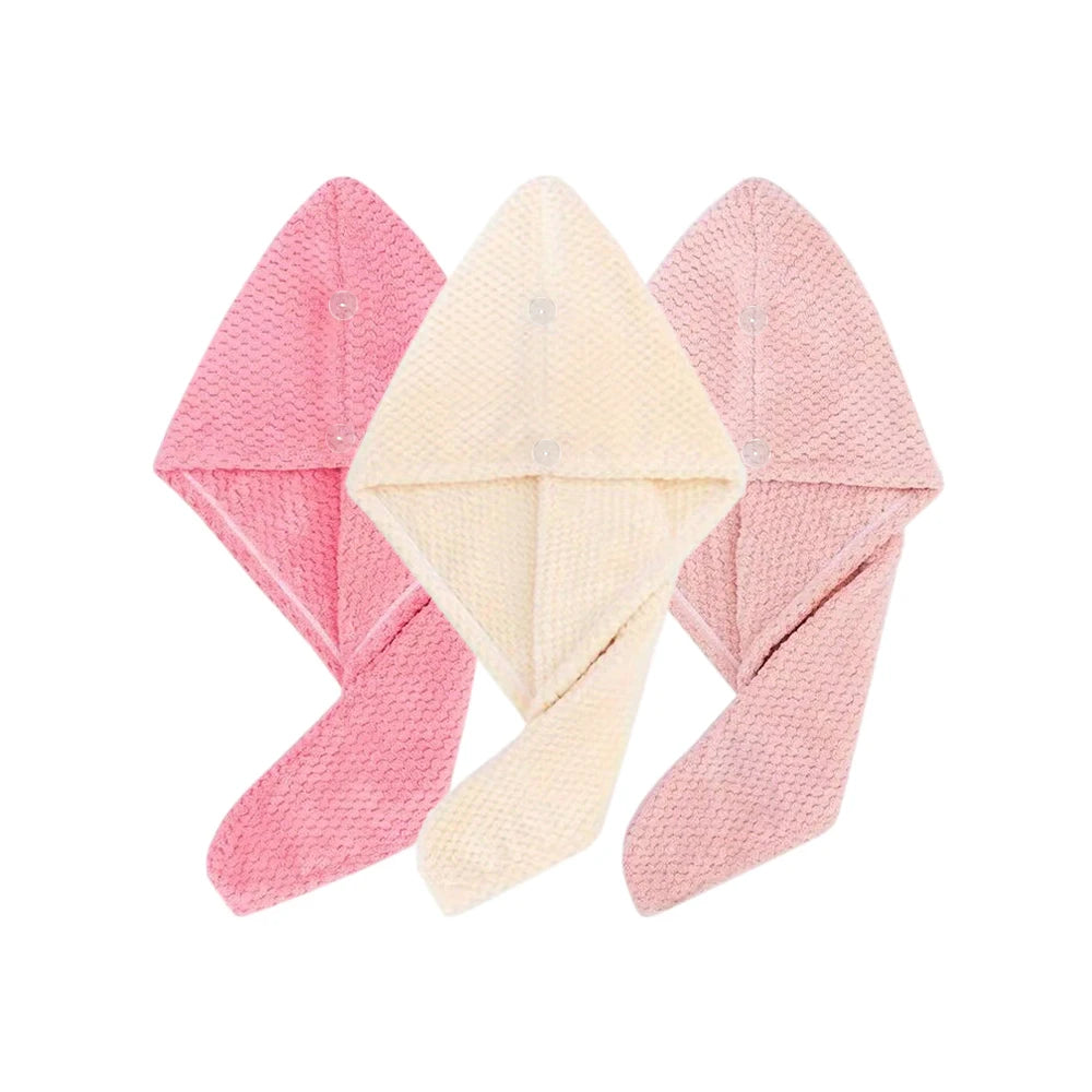 Absorbent Microfiber Hair Towel Wrap with Button for Women