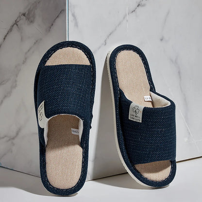 Unisex Breathable Linen Open Toe Home Slippers