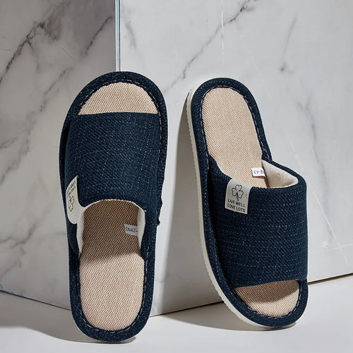 Unisex Breathable Linen Open Toe Home Slippers
