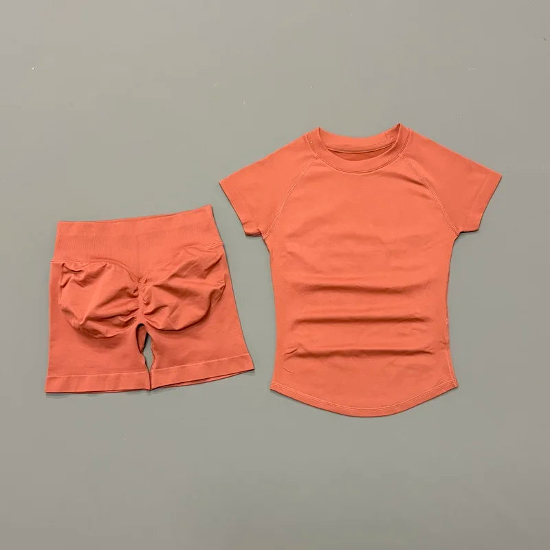 2 Piece Seamless Yoga Top and Shorts Set