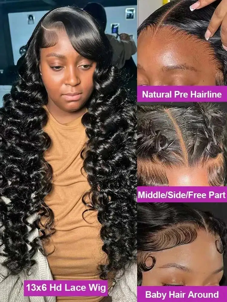 Women's 40 to 42 Inch 250% Density Loose Deep Wave HD Lace Front Human Hair Wig