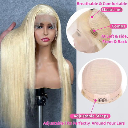 Women's 30 Inch 613 Blonde Straight HD Lace Front Human Hair Wig