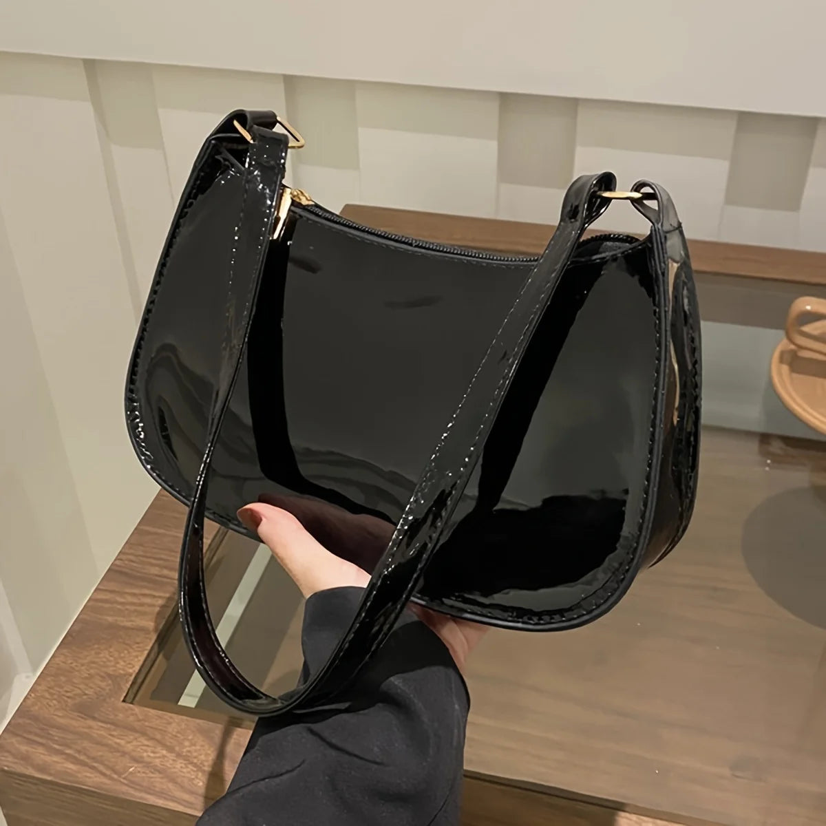 Red Patent Leather Underarm Shoulder Bag for Women