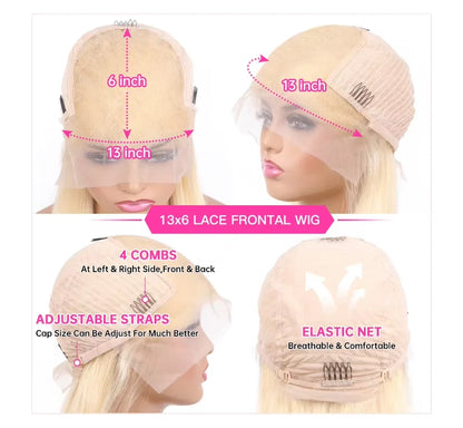 Women's 38 Inch 613 Blonde Body Wave HD Lace Front Human Hair Wig