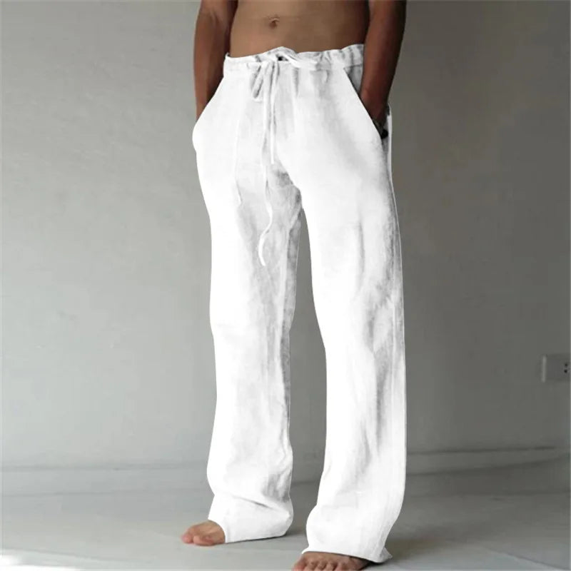 Men's Linen Cotton Wide Leg Casual Pants