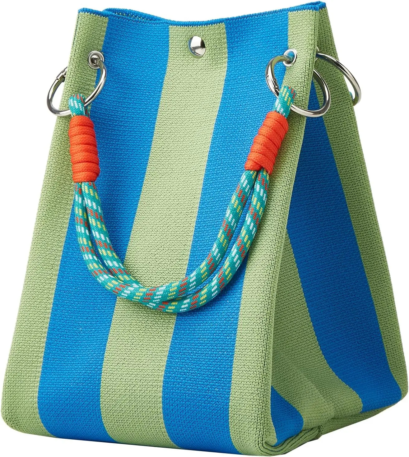 Mini Knit Striped Bucket Tote Bag for Women Summer Handbag
