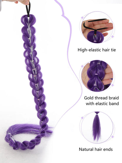 32 Inch Purple Braided Ponytail Hair Extension with Tinsel
