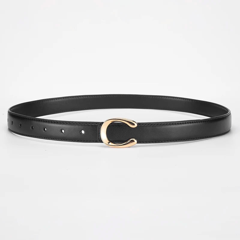 Women’s Fashion Belt with C-Shaped Buckle Double-Sided Leather Belt