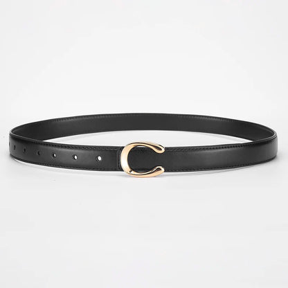 Women’s Fashion Belt with C-Shaped Buckle Double-Sided Leather Belt