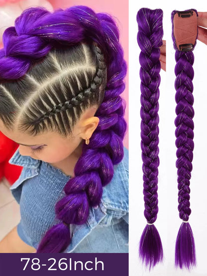 32 Inch Purple Braided Ponytail Hair Extension with Tinsel