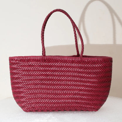 Genuine Leather Woven Shoulder Tote Bag for Women