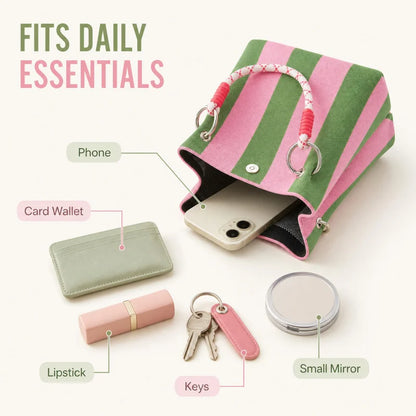 Mini Knit Striped Bucket Tote Bag for Women Summer Handbag