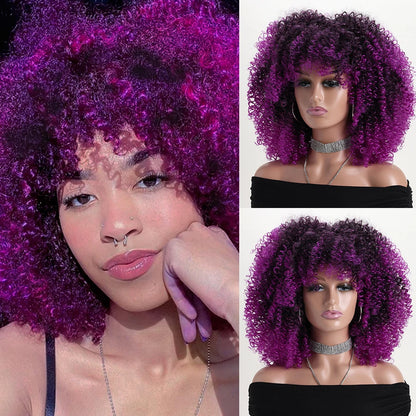 16 Inch Afro Kinky Curly Wig with Bangs for Women