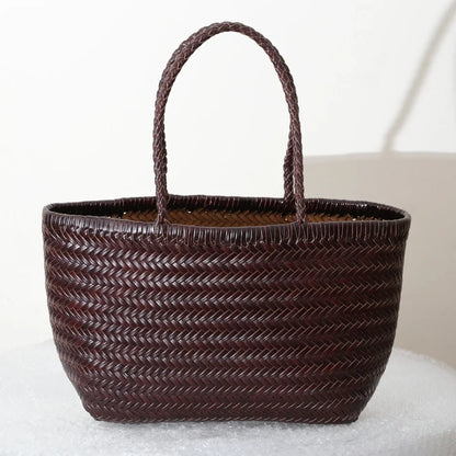 Genuine Leather Woven Shoulder Tote Bag for Women
