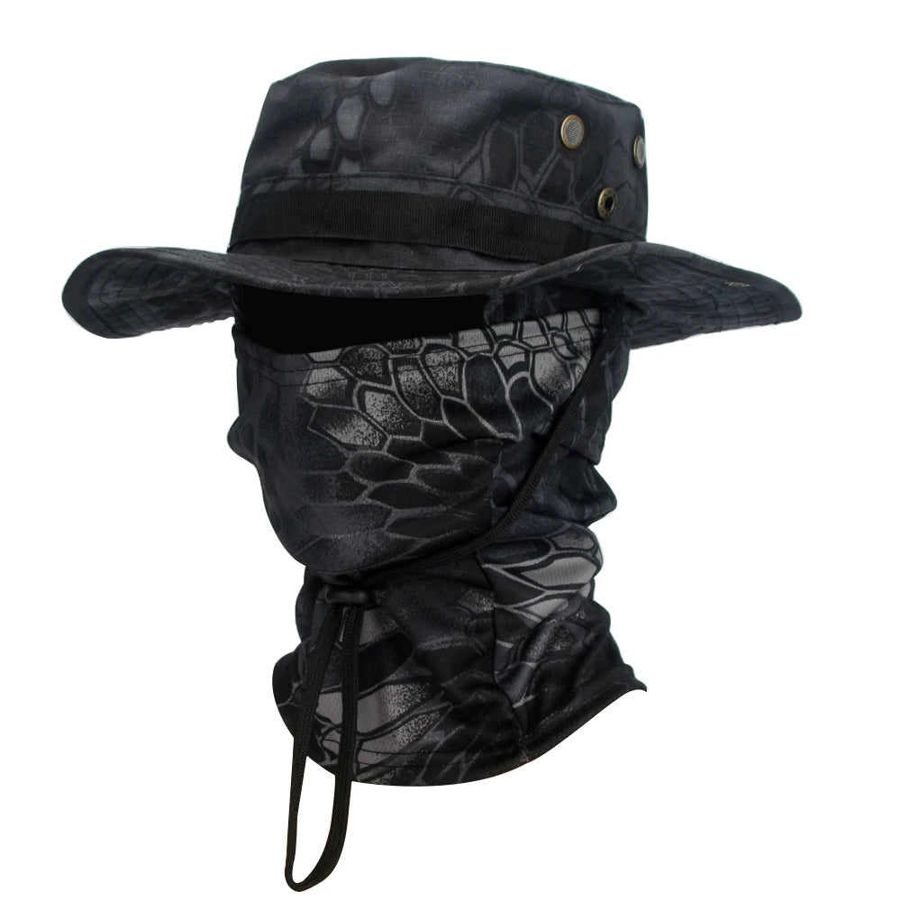 2 Piece Men's Wide Brim Boonie Hat and Balaclava Set
