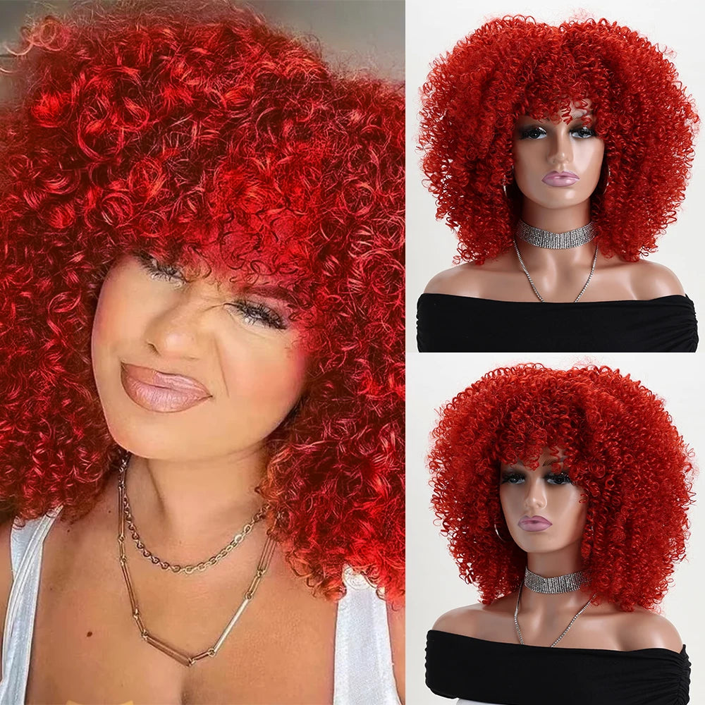 16 Inch Afro Kinky Curly Wig with Bangs for Women