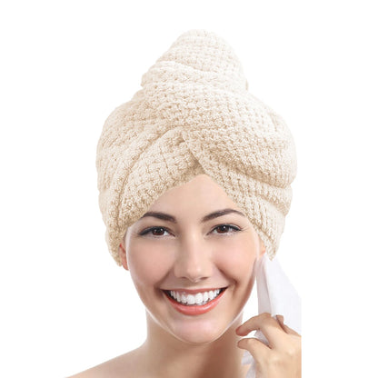 Absorbent Microfiber Hair Towel Wrap with Button for Women
