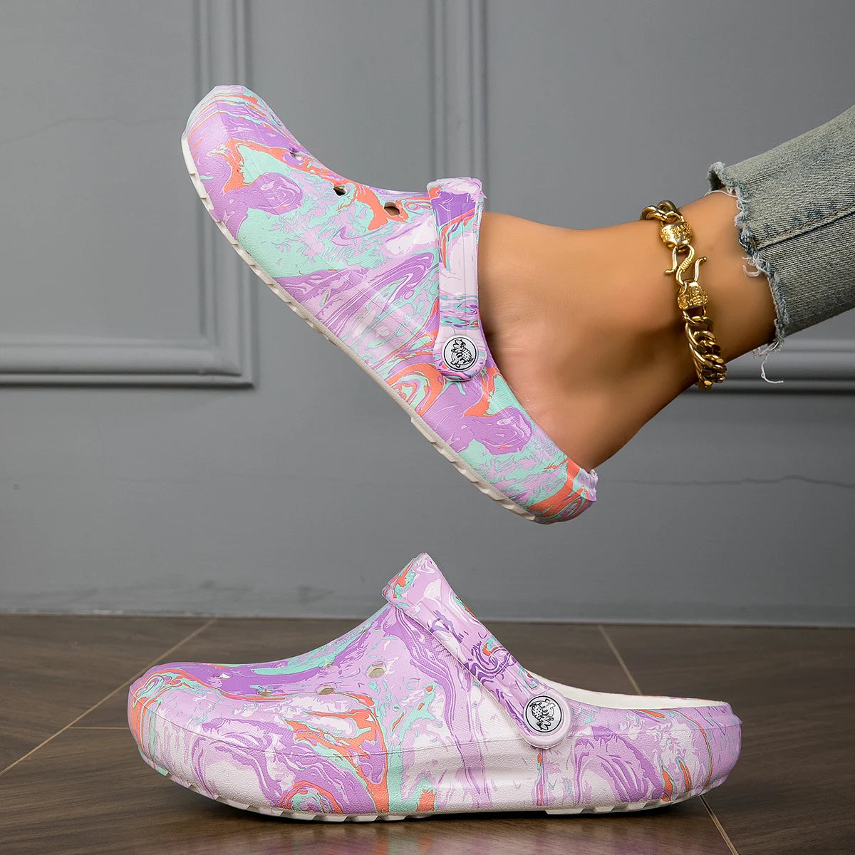 Women’s Tie Dye EVA Garden Clogs Lightweight Non Slip Beach Slides