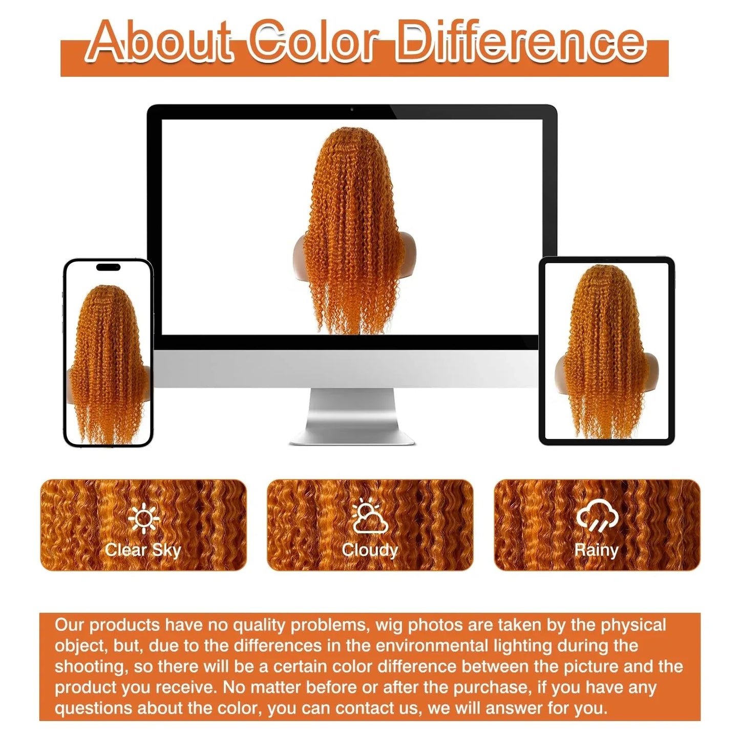 Women's 230 Density Orange Ginger Curly Human Hair Lace Front Wig