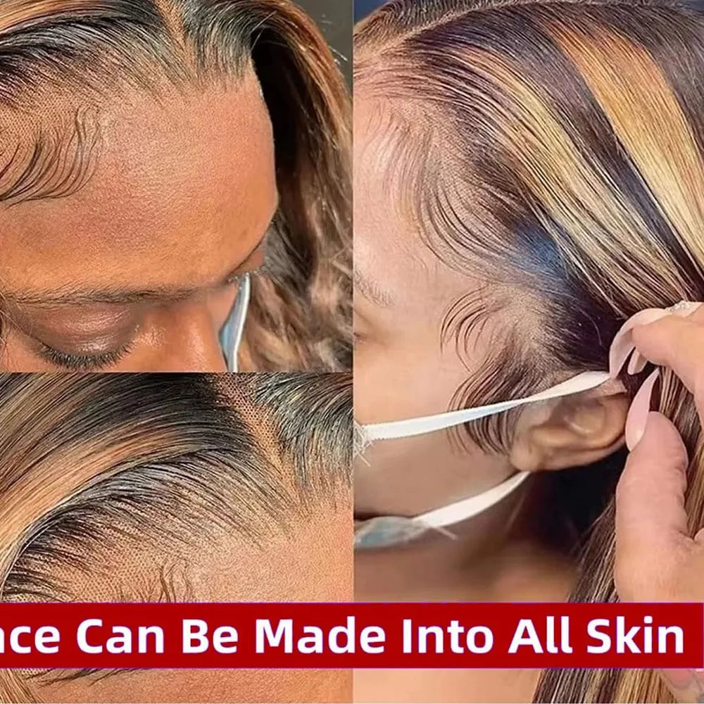 Women's 30 Inch Honey Blonde Highlight Body Wave Human Hair Lace Front Wig