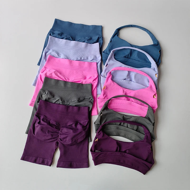 Women's Halter Sports Bra and High Waist Yoga Shorts Set
