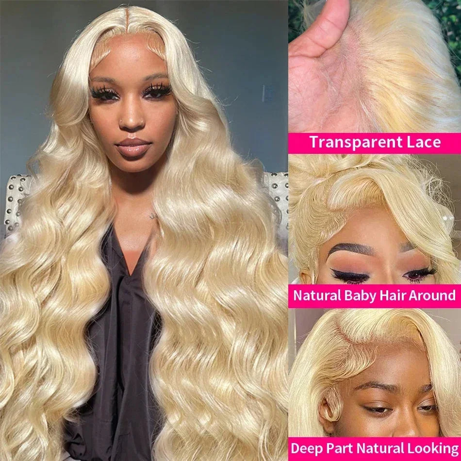 Women's 38 Inch 613 Blonde Body Wave HD Lace Front Human Hair Wig